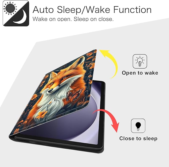Case for Samsung Galaxy Tab A9 8.7-Inch 2023, Slim PU Leather Stand Cover with Auto Wake/Sleep, Multi-Angle Viewing & Shockproof, Beautiful Fox