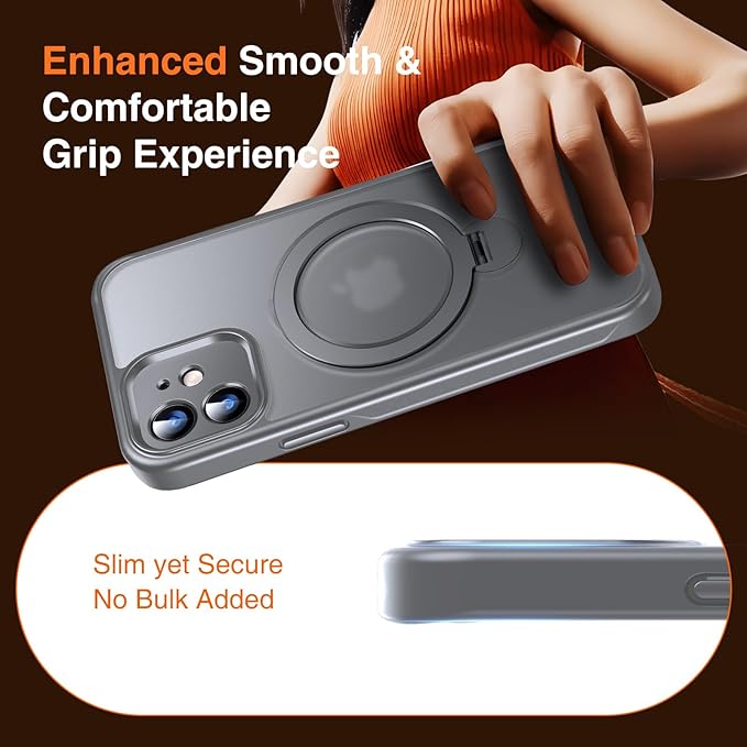 360° O-Ring MagStander for iPhone 12 Case, iPhone 12 Pro Case with Magnetic Stand Ring Holder [Compatible with MagSafe] [Military Shockproof] Kickstand iPhone 12/12 Pro Phone Cover Grey