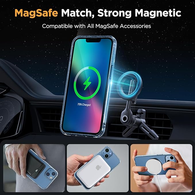 Miracase Magnetic for iPhone 13 Case 6.1 inch (Compatible with MagSafe)（with 2X Screen Protectors） Military-Grade Protection, Anti-Fingerprint Translucent Matte Phone Case Cover, Glitter Clear