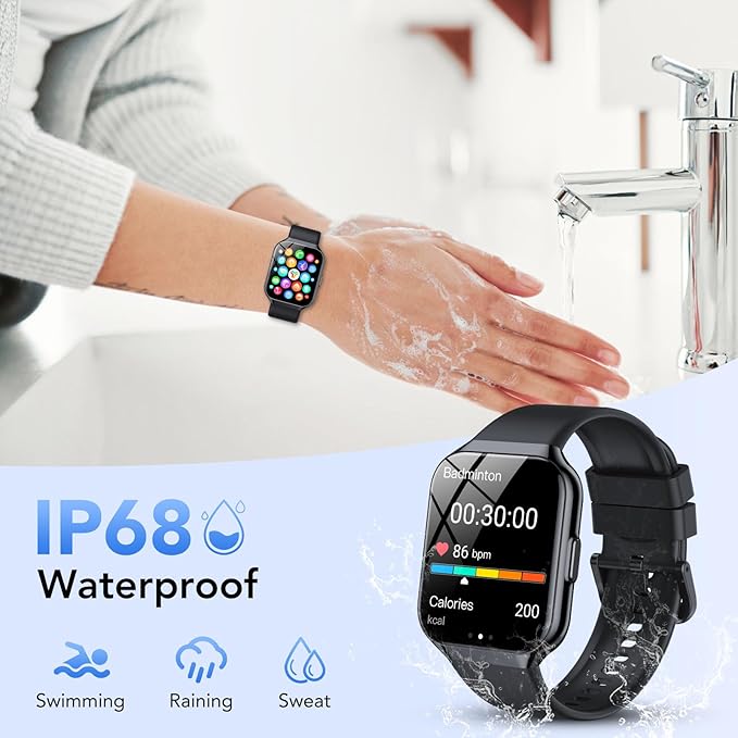 Smart Watch for Men Women (Answer/Make Call), 1.96" HD Smartwatch Fitness Activity Tracker, 110+ Sports IP68 Waterproof, Heart Rate/Sleep Monitor/Pedometer/Calories, Fitness Watch for Android iOS
