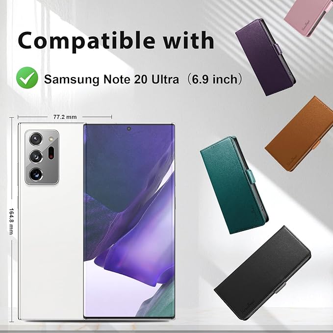 Wallet Flip Case for Samsung Galaxy Note 20 Ultra - [RFID Blocking] Luxury PU Leather Card Holder Magnetic Phone Cover with Kickstand,Shockproof Protective Case,Black