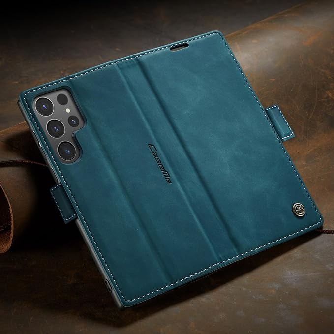 for Samsung Galaxy S24 Ultra Case, Flip Wallet Leather Case with Card Holder Magnetic Closure Shockproof Kickstand Protective Phone Cases Cover for Galaxy S24 Ultra 5G Cover,Blue-Green