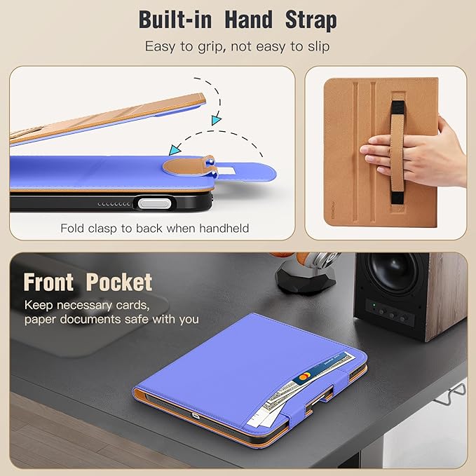 MoKo for iPad (A16) 11th Generation Case 11 inch 2025, iPad 10th Generation Case 10.9" 2022 with Pencil Holder & Pocket, Premium Leather Folio Stand Cover, Multiple Viewing Angles, Light Blue Purple