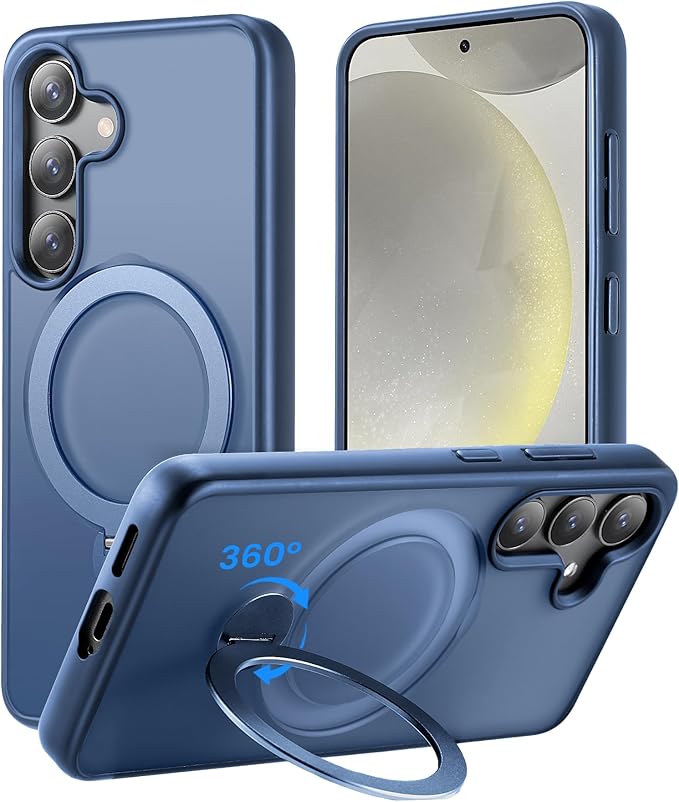 Magnetic for Samsung Galaxy S24 Case,with Built-in Kickstand,[Compatible with Magsafe][Military Grade Shockproof][DropProof][Slim&Tough] Translucent Matte Feeling Case, Blue