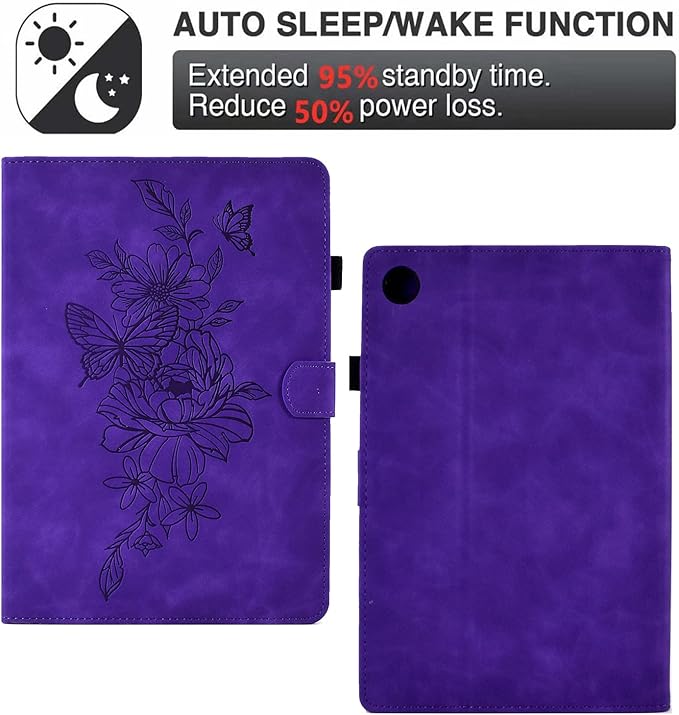 Case for Samsung Galaxy Tab A9+/A9 Plus 11 Inch 2024 2023 (SM-X210/X216/X218), PU Leather Cover Embossed Flower Multi-Angle Stand with Auto Wake/Sleep Case for Galaxy Tab A9 Plus Tablet,Purple