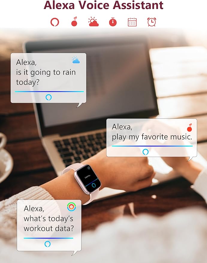 Smart Watch, 44mm Smartwatch Answer Make Calls, Alexa 1.83" Fitness Watch, IP68 Waterproof Fitness Tracker Women Men, Heart Rate/Sleep Monitor, 100+ Sports Pedometer Watch for Android & iOS Phone