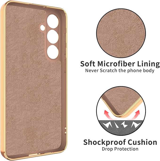 Dinick Pink for Samsung Galaxy S24+ Case with Ring Holder Kickstand [with Magnetic] Soft TPU Bumper, Glitter Gold Electroplated Cover Slim Thin Protective Phone Case for Galaxy S24 Plus