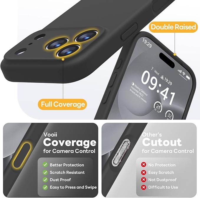 Vooii Magnetic Compatible with iPhone 17 Pro Max Case (Compatible with Magsafe) (Upgraded Camera Protection) Liquid Silicone Shockproof Full Body Protective Phone Cover for Women Men, Black, 6.9”