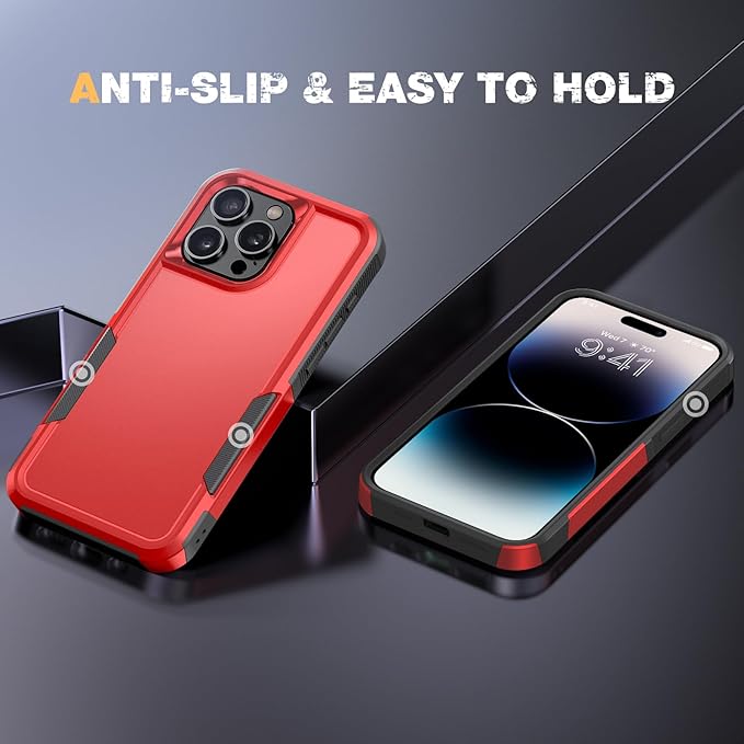 Diaclara Designed for iPhone 14 Pro Max Case, [with Privacy Screen Protector] [Anti Spy] [Military Grade Drop Protection] Heavy Duty Full-Body Shockproof Phone Case, Red