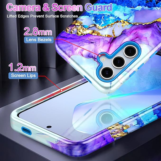 Casetego for Galaxy S24 FE Case,Compatible with MagSafe,[Military Grade Drop Test] Full Body Protection Slim Shockproof Rugged Marble Women Case for Samsung Galaxy S24 FE 6.7 inch,Azure Blue