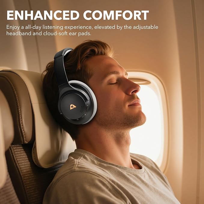 1Mii Y8+ Noise Cancelling Headphones Bluetooth, Wireless LDAC Hi-Res Audio, Custom EQ via App, 75H Playtime, Comfort Fit, Over Ear Headphones Foldable for Airplane Travel Home Office Black Grey