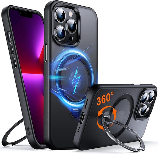 360° O-Ring MagStander for iPhone 13 Pro Case with Magnetic Kickstand Ring Holder [Compatible with MagSafe][360°Rotate Stand Ring][Military Shockproof] iPhone 13 Pro Phone Cover Matte Black