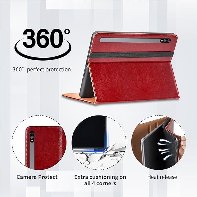 Case for Samsung Galaxy Tab S8 2022/S7 2020 11 Inch - Model (SM-X700/X706/T870/T875/T878) with S Pen Holder, PU Leather Bussiness Flip Case with Hand Strap and Pocket, Red