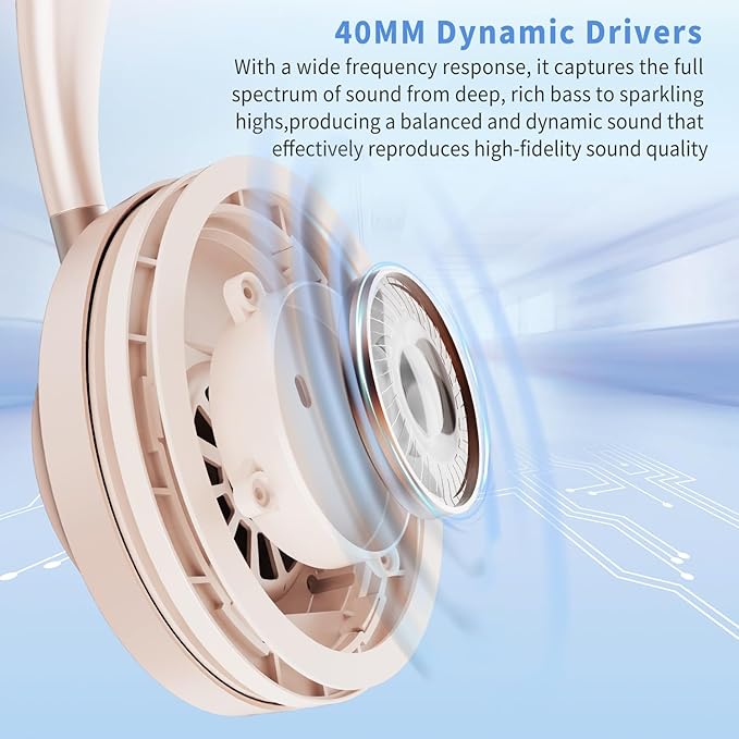 Wireless Bluetooth Headphones Active Noise Cancelling Over-Ear Headphones with Microphone for Cellphone/Laptop/Computer (Rose Gold)