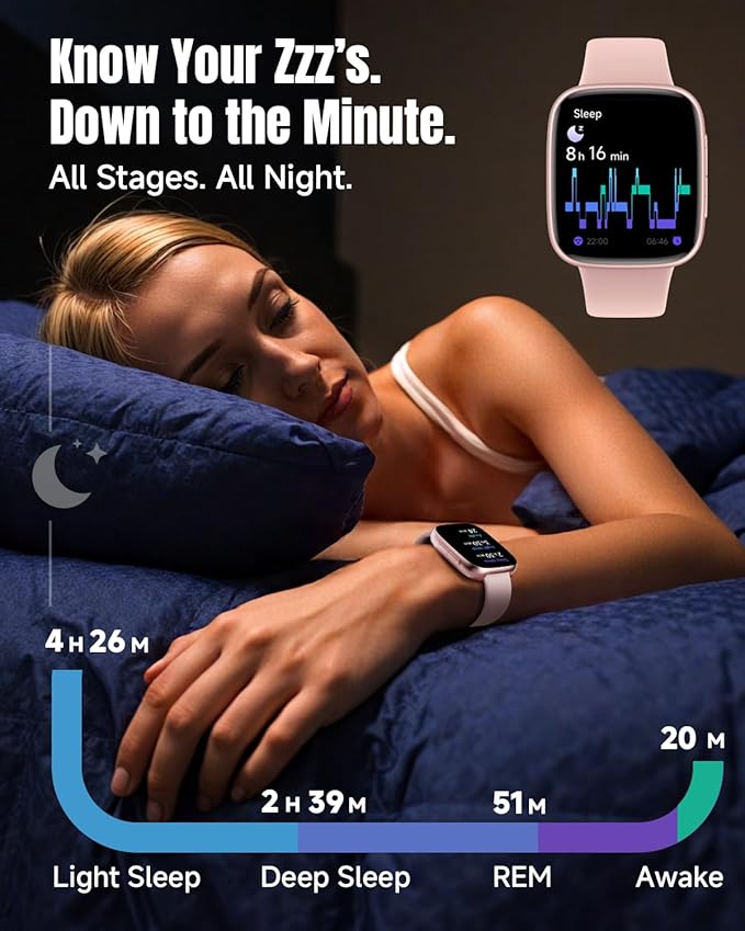 Smart Watch for Women Android & iPhone, 1.85" Ultra HD AMOLED Display,10 Day Battery, 3ATM Swimming Waterproof, Answer/Make Calls, Fitness/Heart Rate/Sleep Tracker/100 Sports, Pink