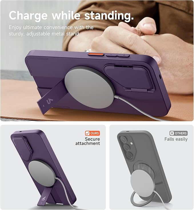 SURITCH for Samsung Galaxy S25 Phone Case, Magnetic Shockproof Bumper Case Slim Protective Cover with Camera Cover & Adjustable Metal Kickstand for Galaxy S25 (2025)-Dark Purple