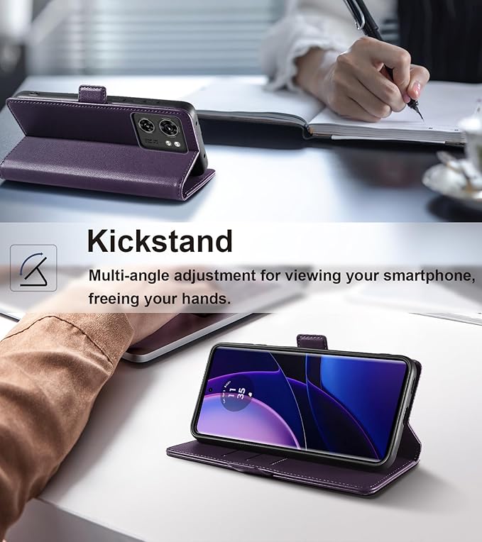 Wallet Flip Case for Motorola Edge (2023) - [RFID Blocking] Luxury PU Leather Card Holder Magnetic Phone Cover with Kickstand,Shockproof Protective Case,Purple