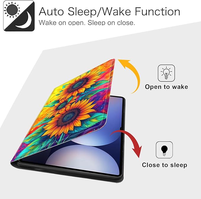 Case for Samsung Galaxy Tab S10 Ultra/Galaxy Tab S9/S8 Ultra 14.6-Inch, Slim PU Leather Stand Cover with Auto Wake/Sleep, Multi-Angle Viewing & Shockproof, Three Sunflowers