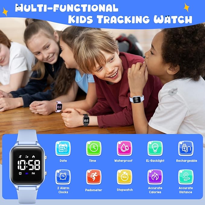 Kids Digital Watches for Boys Girls, Sports Watch with Fitness Tracker, Pedometer, Alarm Clocks, Stopwatch, No App Needed Waterproof Kids Watch, Gift for Teens Student Girls Boys Ages 5-14