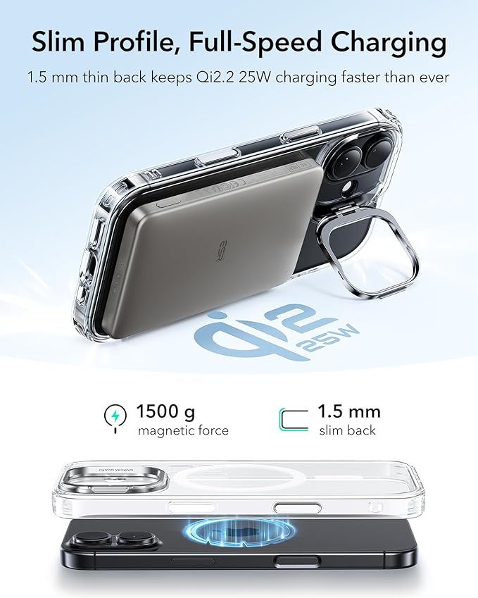 ESR for iPhone 17 Case with Stash Stand, Camera Control Cover Compatible with MagSafe, Military-Grade Drop Protection Magnetic Phone Case for iPhone 17, Scratch-Resistant Back Cover,Clear