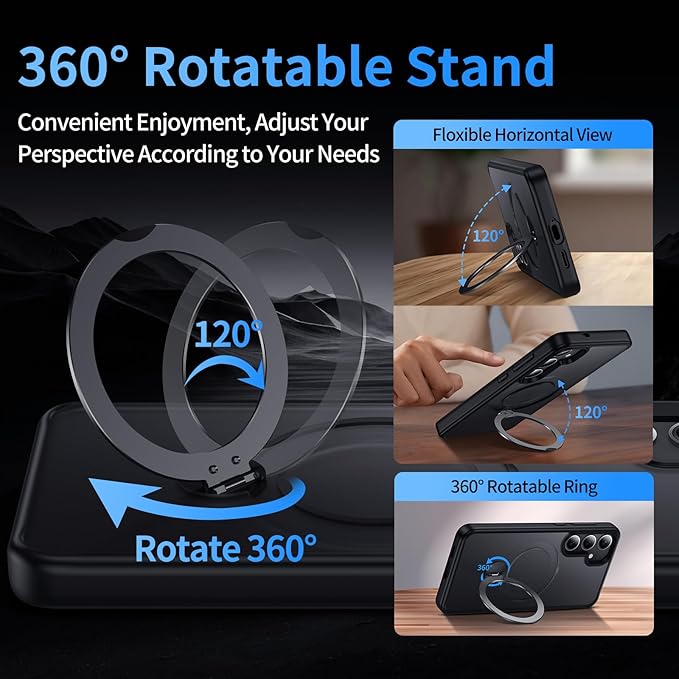 for Samsung Galaxy S24 Case,Compatible with Magsafe [Wireless Charging],with 360°Rotatable Magnetic Ring Stand Matte Translucent Slim Soft Edge Phone Kickstand,Black