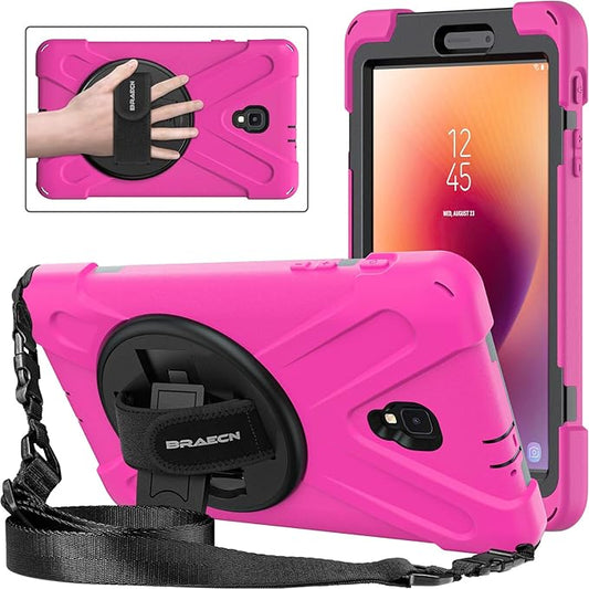 BRAECNstock Samsung Galaxy Tab A 8.0 2017 Case,Shockproof Protective SM-T380 Tablet Kids Case with 360° Rotating Hand Strap&Stand,Shoulder Strap for Galaxy Tab A 2017 Case SM-T380/T385 Case,Rose Red
