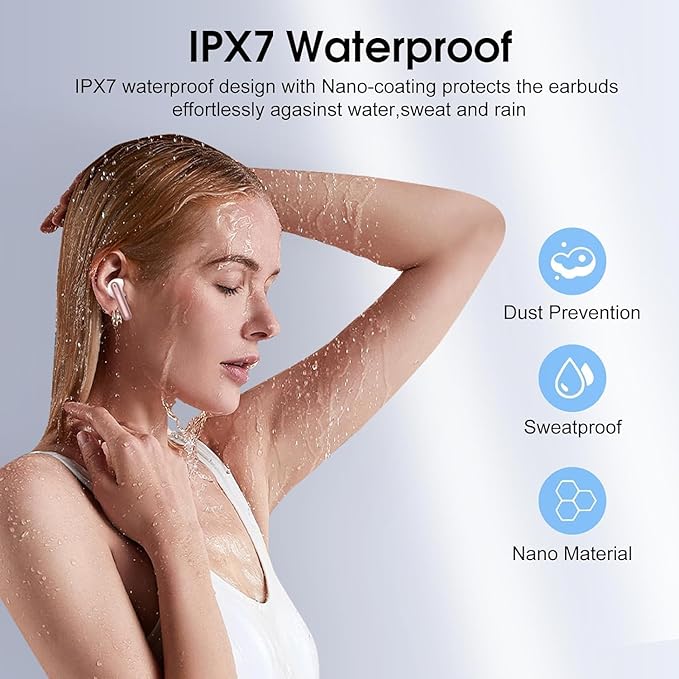Wireless Earbuds, Bluetooth 5.4 Headphones with 3D Bass Stereo, 40H Ultralight in-Ear Buds, Bluetooth Earbuds with 4 ENC Noise Cancelling Mic, USB-C, IP7 Waterproof Earphones for Android iOS, Rose
