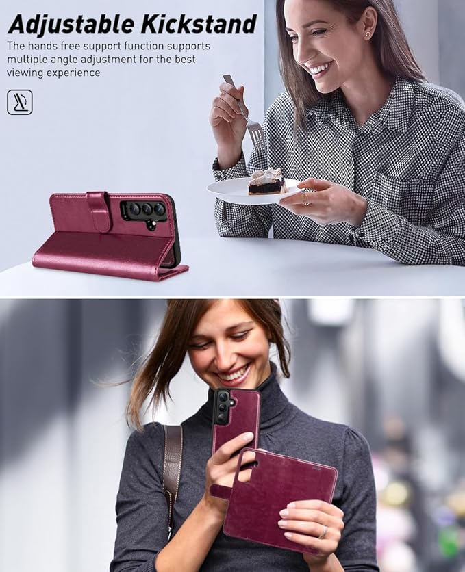 OCASE for Samsung Galaxy S24 Detachable Wallet Case with Card Holder, [2 in 1] PU Leather Flip Folio Case with RFID Blocking Magnetic Stand Removable Shockproof Phone Cover, Burgundy