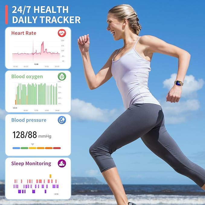 Smart Watch for Women(2 Bands), 1.85" HD Fitness Tracker Screen with Call Function, IP68 Waterproof, 100+ Sport Modes, Blood Oxygen Monitor/Heart Rate/Sleep Monitor, iOS Android Compatible (Gold)