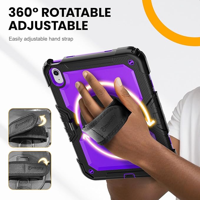 timecity for iPad (A16) 11th/ 10th Generation Case 11''/ 10.9 Inch (2025/2022) - Heavy Duty Protective Cover with Screen Protector, Stand, Shoulder Strap & Pencil Holder | Kids-Friendly - Purple