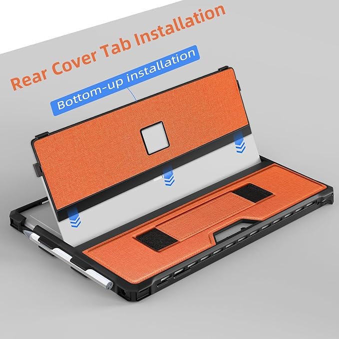 Case for 12.3" Microsoft Surface Pro 7+/7/6/5/4/Pro LTE Protective Rugged Cover Case, with Stylus Pen Holder and Hand Strap, Compatible with Type Cover Keyboard, Orange-red