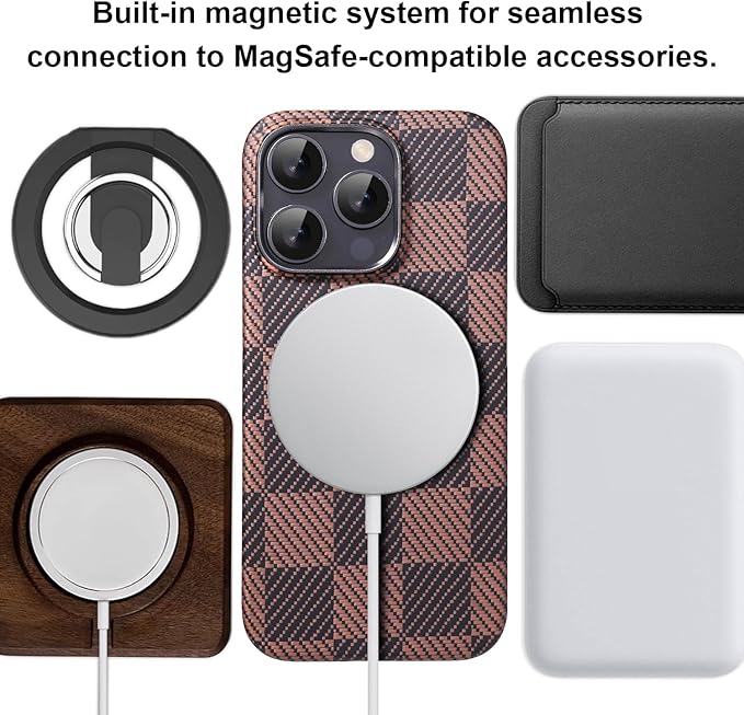 Aramid Fiber Case for iPhone 16 Pro, Compatible with Magnet, Slim & Light, Case-Less Touch Feeling, Checkerboard