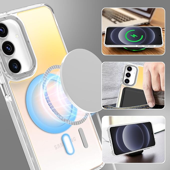 MOWIME Magnetic Case for Samsung Galaxy S25 FE 5G [Compatible with Magsafe] [Cute Fashion Fluorescent Design] [1 Screen Protector] Slim Translucent Matte Case for Galaxy S25 FE 5G 6.7", White