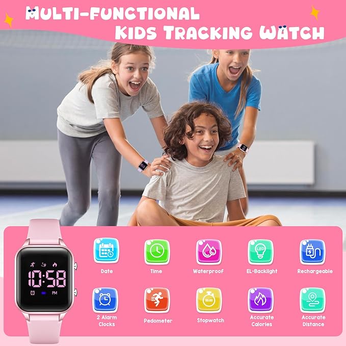 Kids Digital Watches for Boys Girls, Sports Watch with Fitness Tracker, Pedometer, Alarm Clocks, Stopwatch, No App Needed Waterproof Kids Watch, Gift for Teens Student Girls Boys Ages 5-14