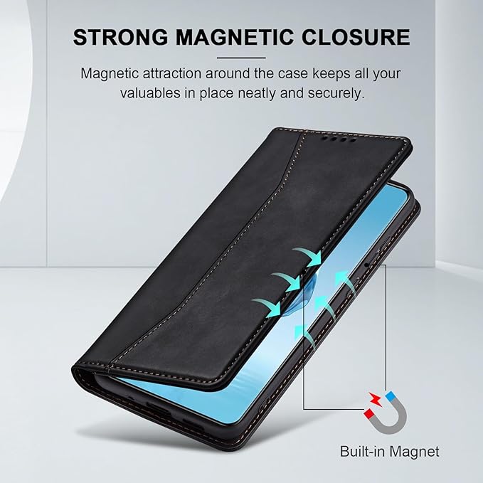 Jasonyu Flip Wallet Case for OnePlus 12R,Leather Magnetic Folio Cover with Card Holder,Kickstand - TPU Shockproof Durable Protective Phone Case,Black