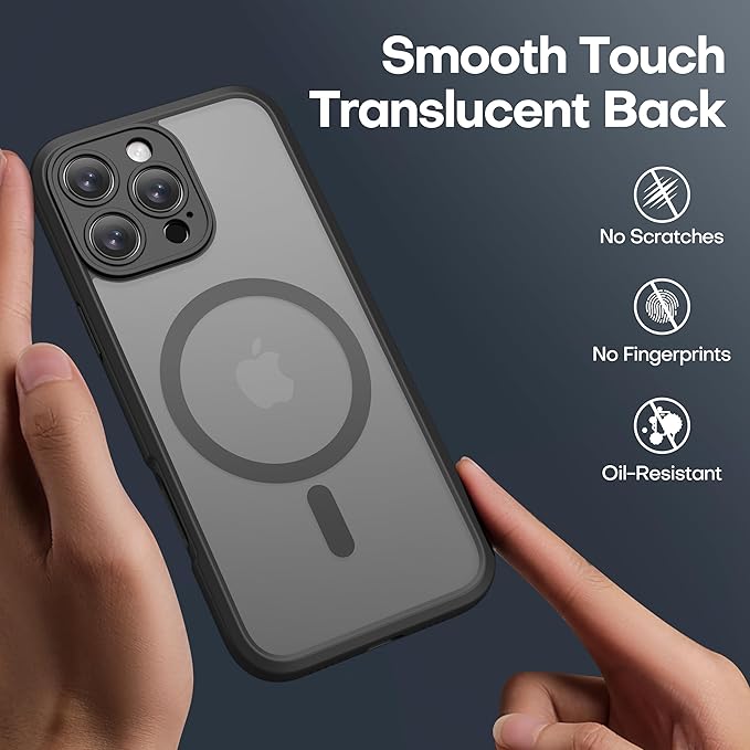 ImpactStrong Magnetic Guard Designed for iPhone 16 Pro Max Case [Camera Protection] [Military Grade Drop Tested] [Compatible with MagSafe] Slim Translucent Matte Phone Case (6.7") - Black