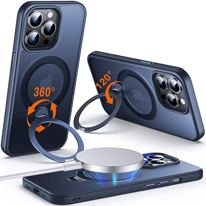 360° O-Ring MagStander for iPhone 13 Pro Max Case with Magnetic Kickstand Ring Holder [Compatible with MagSafe][360°Rotate Stand][Military Shockproof] iPhone 13 Pro Max Phone Cover Blue