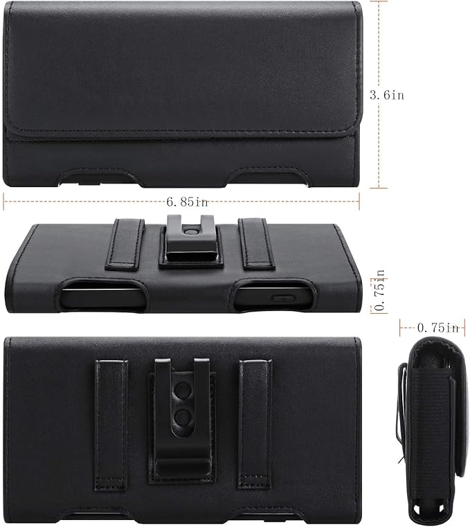 BECPLT for Galaxy S25 Ultra S24 Ultra S23 Ultra S22 Ultra 5G Note 20 Ultra 5G Note 10+ Plus 5G Holster Black Leather Carrying Cell Phone Holder Belt Clip Holster Case Pouch for Galaxy A14 5G S21 Ultra