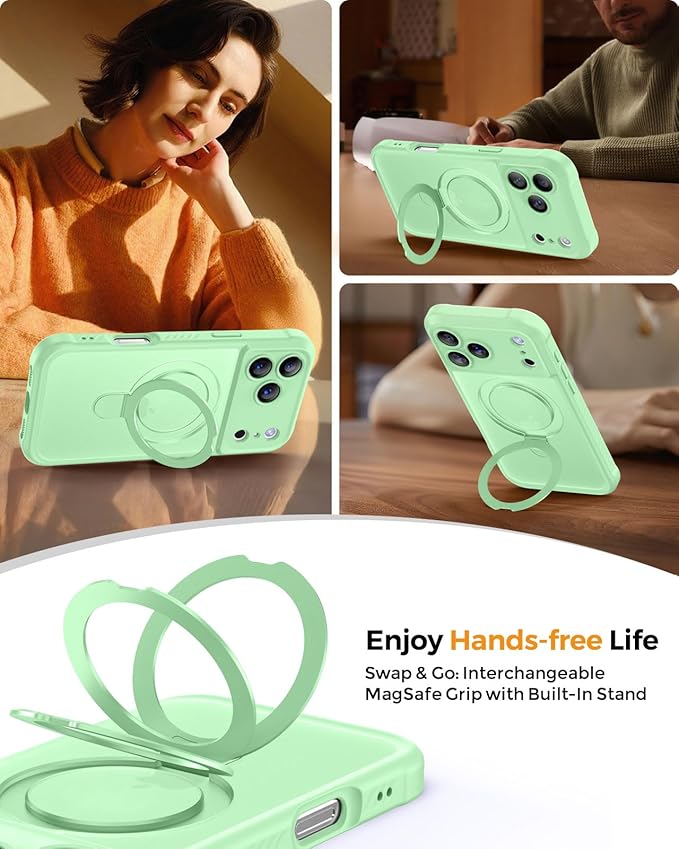 MOCCA Compatible with iPhone 17 Pro Case with Magnetic Invisible Stand [Full Camera Protection] [Compatible with Magsafe] Military Drop Shockproof Translucent Matte Phone Case Cover 6.3",Matcha Green