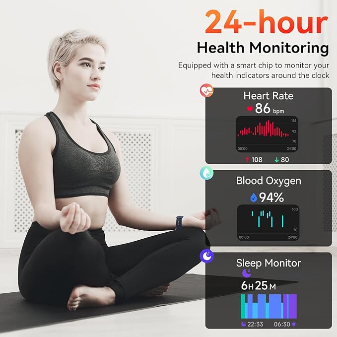 Smart Watch with Alexa Built-in, 1.83" HD Touchscreen, Bluetooth Calling Fitness Tracker, Health Monitor Heart Rate/Sleep Tracking, IP68 Waterproof, 120+ Sports Modes for Android iPhone (Blue)