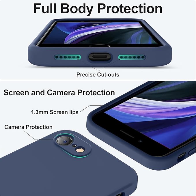 Vooii for iPhone SE Case 2022/3rd/2020,iPhone 8/7 Case, Upgraded Liquid Silicone with [Flat Edges] [Camera Protection] [Soft Anti-Scratch Microfiber Lining] Phone Case for iPhone SE - Navy Blue