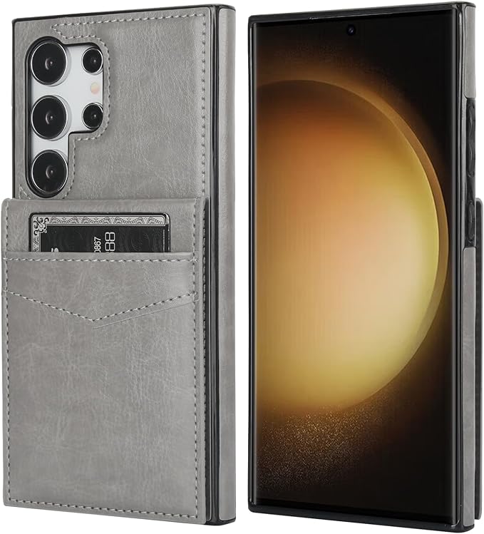 KIHUWEY for Samsung Galaxy S24 Ultra Case Wallet with Credit Card Holder, Flip Premium Leather Magnetic Clasp Kickstand Heavy Duty Protective Cover for Samsung Galaxy S24 Ultra 6.8" (Gray)