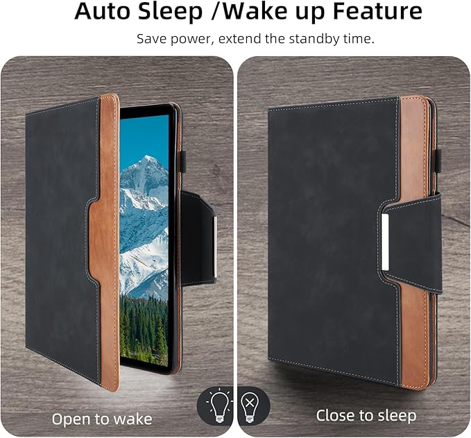 Case for Samsung Galaxy Tab S10 Plus/S9 FE Plus/S9 Plus 12.4 Inch - Multi-Angle Viewing Stand Cover with Pocket, PU Leather Folio Case with Magnetic Clasp, Auto Wake/Sleep Smart Tablet Cover, Black