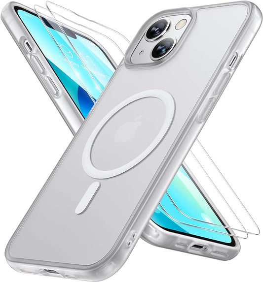 Miracase Magnetic for iPhone 13 Case 6.1 inch (Compatible with MagSafe)（with 2X Screen Protectors） Military-Grade Protection, Anti-Fingerprint Translucent Matte Phone Case Cover, Frost Clear