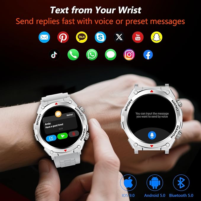 Military Smart Watch for Men With AI Q&A (Answer/Make Call/SMS Reply), 1.52" HD Smartwatch for Android Phones/iPhone, 100+ Sport Mode Fitness Tracker with HR, SpO2, Sleep Monitor, IP68 Waterproof