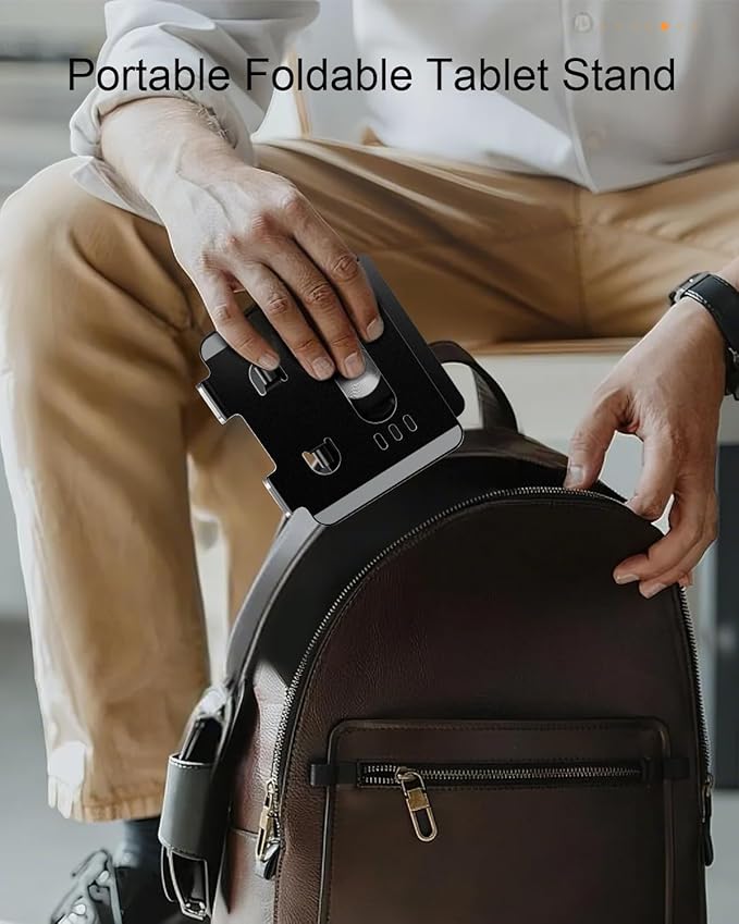 Tablet Stand Holder with Thickened 360°Rotating Base Dual Rod Adjustable Aluminum Stand for All 5.8-12.9” iPad Samsung Phone Tablet Kindle E-Reader and More, Black