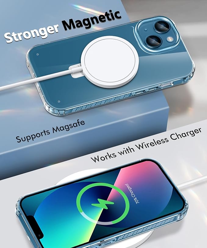 Compatible with iPhone 13 Case, Built-in Screen Protector & Seamless Stand, with Camera Lens Protector, Strong Magnetic Clear Phone Case, Full Body Protective Cover for 6.1" (Clear)