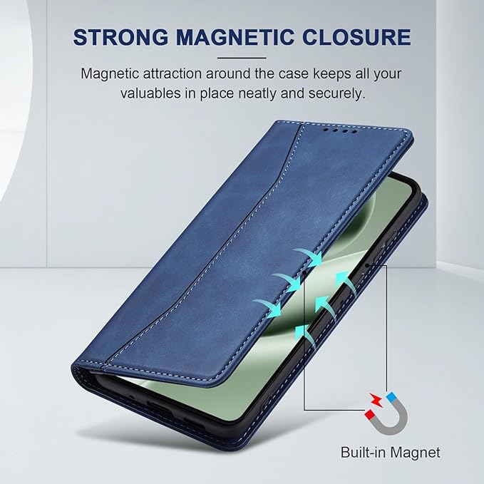 Jasonyu Flip Wallet Case for Google Pixel 10 Pro XL 5G,Leather Magnetic Folio Cover with Card Holder,Kickstand - TPU Shockproof Durable Protective Phone Case,Blue
