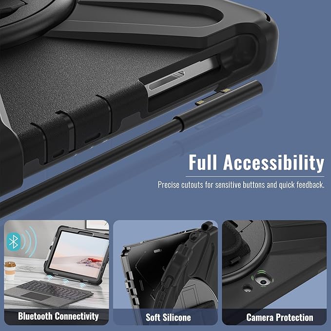 DreamerX for Microsoft Surface Go 4/3/2/1 Case (2023/2021/2020/2018), Heavy Duty Military Grade Rugged Shockproof Kids Friendly Drop Protection Cover w/Rotating Stand Hand Strap Shoulder Strap, Black