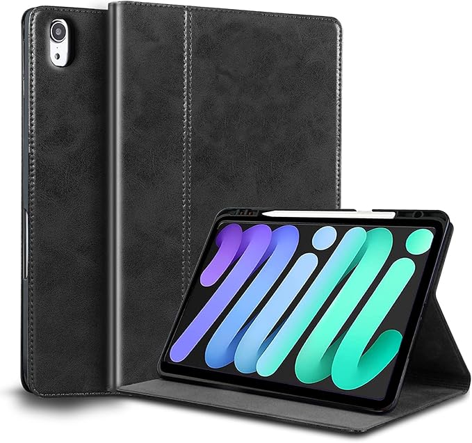 for Ipad Case Air 13-inch M3/M2 2025/2024(Model:A3268/A3269/A2898/A2899) Genuine Leather Cover Protective Shell,Built-in Pencil Holder and Auto Wake/Sleep.Black
